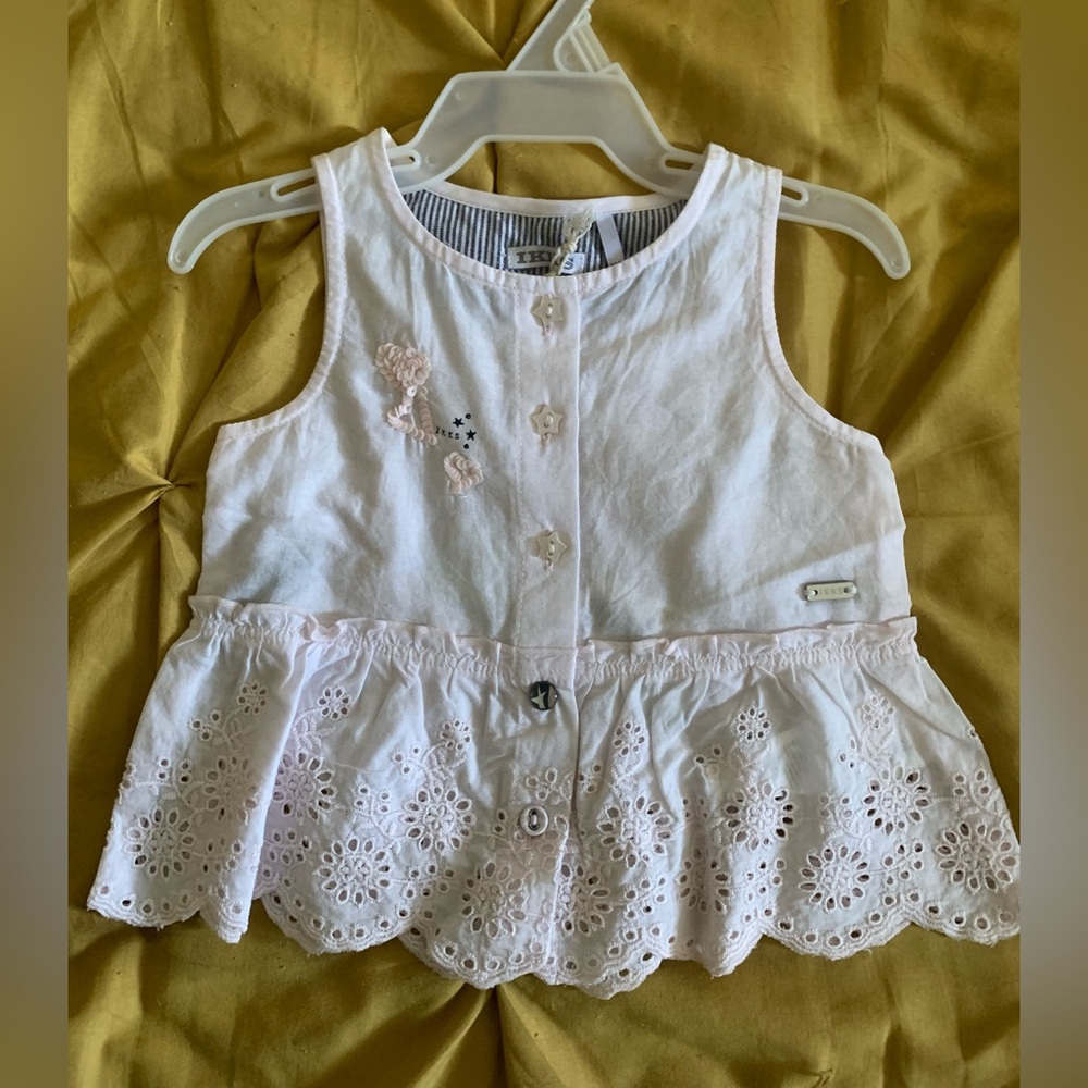 Ikks White Sleeveless Eyelet Top for Kids